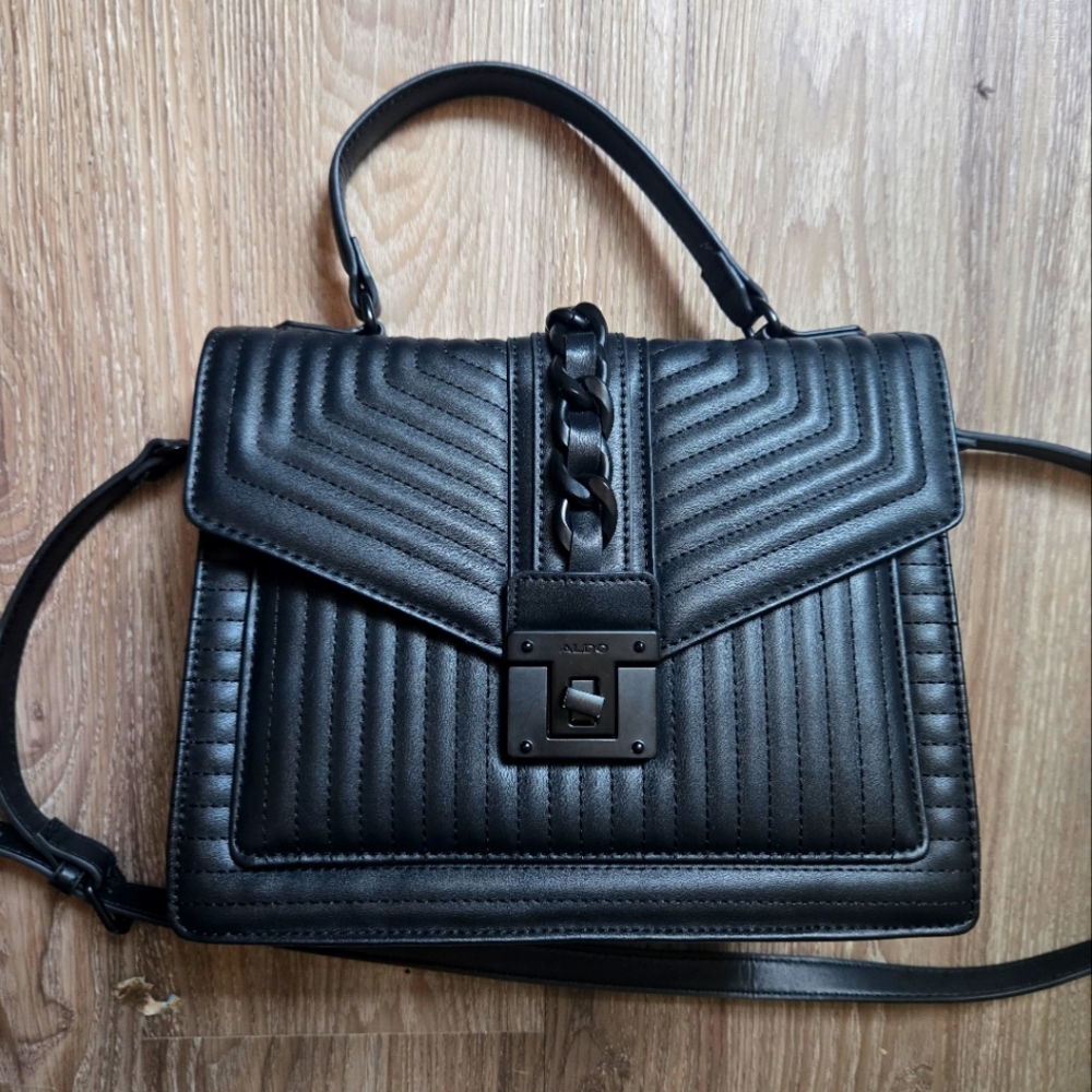 Aldo Black Quilted Satchel Bag